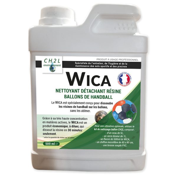 Wica nettoyant décapant résine de handball. Nettoyez vos ballons de hand en toute simplicité, sans frotter, sans abimer vos ballons